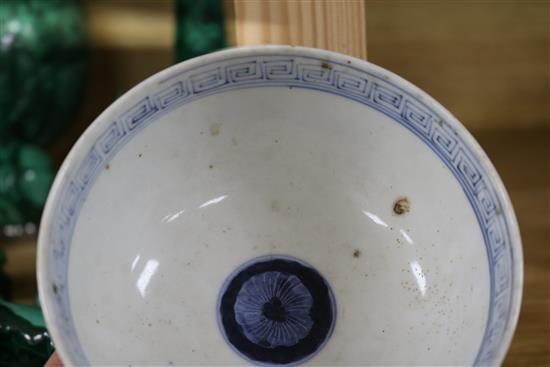 A set of three Chinese blue and white bowls, c.1910